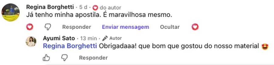 Depoimento de cliente 1 no Facebook